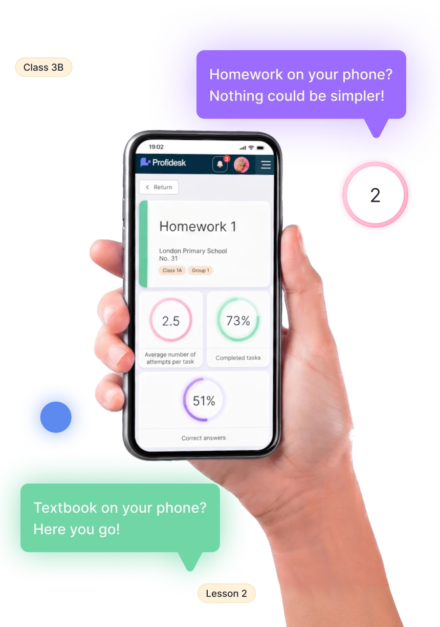 Mobile phone with Profidesk app open